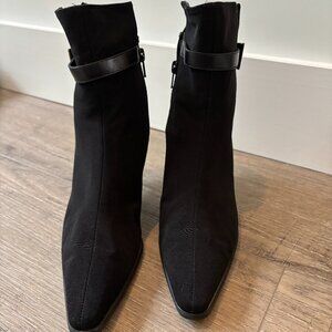 Stuart Weitzman black ankle boots, zippered with silver buckle accent